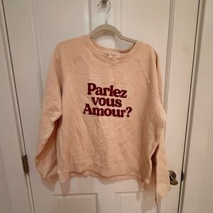 Sezane Cream Sweatshirt with Parlez vous Amour Print